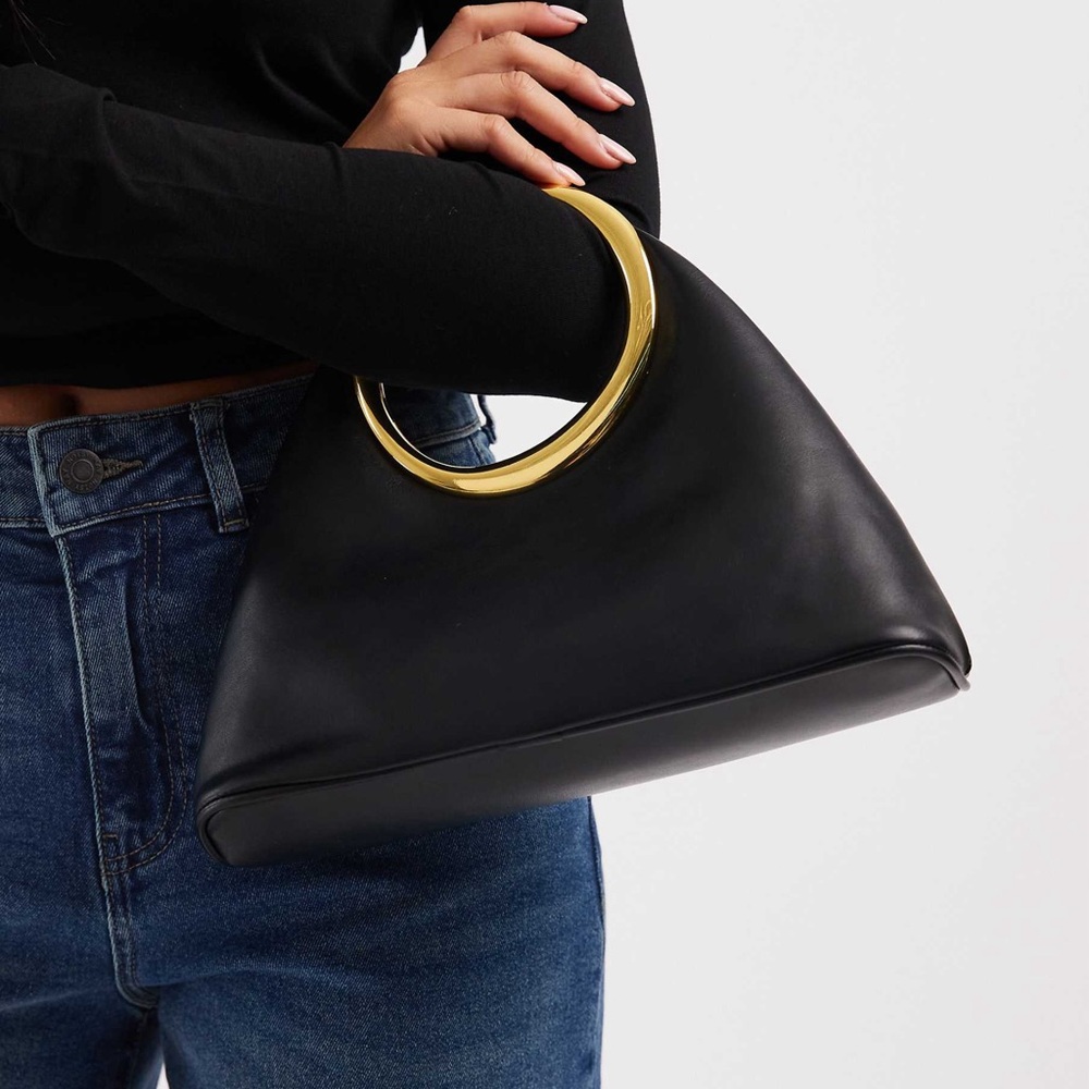 ASOS- “glamorous” gold top handle bag faux leather black bag